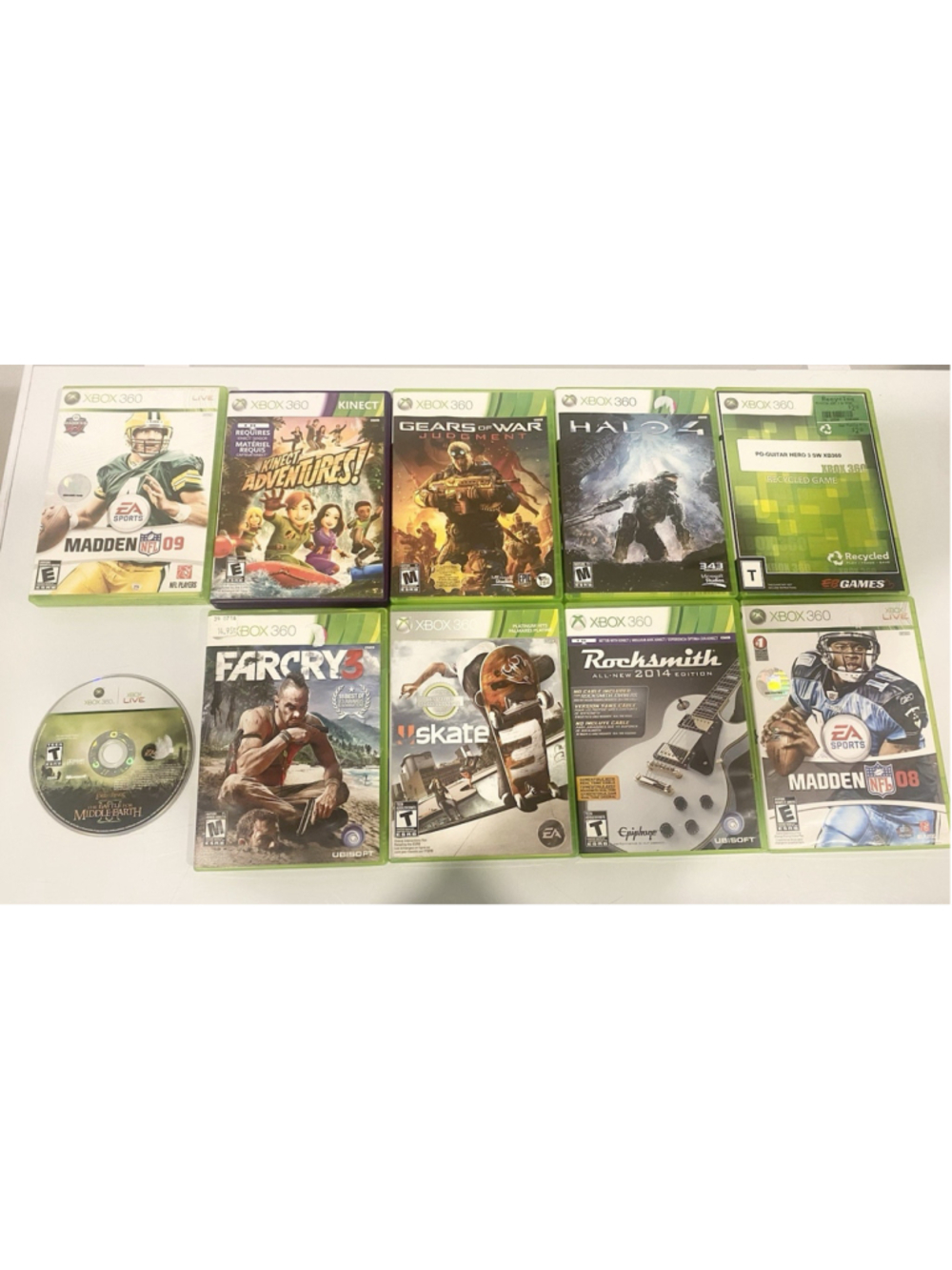 Lot of 10 Xbox 360 Games Halo 4 Far Cry 3 Skate Guitar Hero LOTR Gears Untested